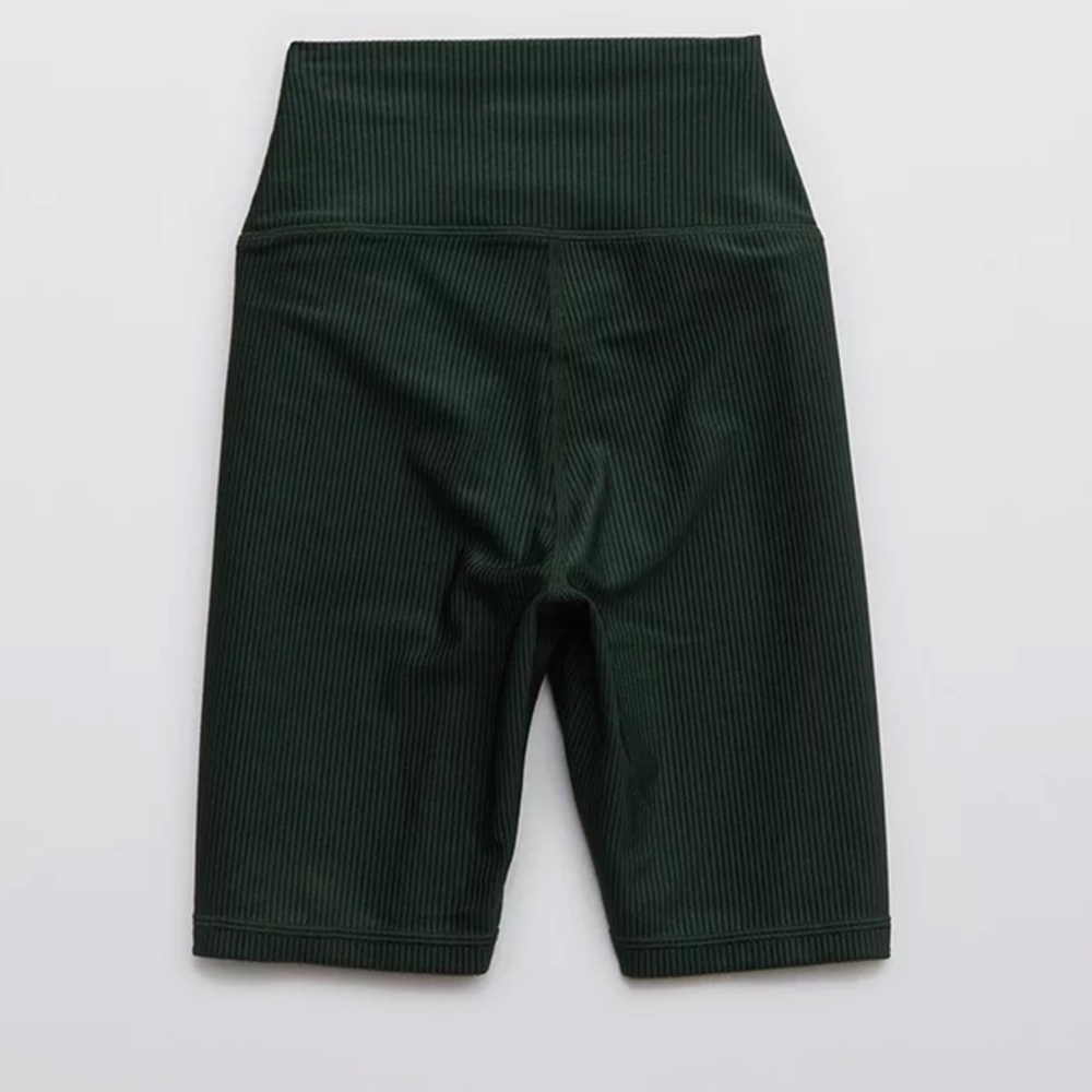 BLACK AERIE RIBBED BIKER SHORTS